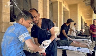 Qatar Sets Up First Aid Station at HH The Father Amir Hospital in Gaza
